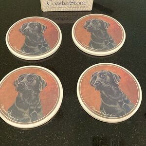Vintage Black Labrador Stone Coaster Set (4) New Condition, Artist designed